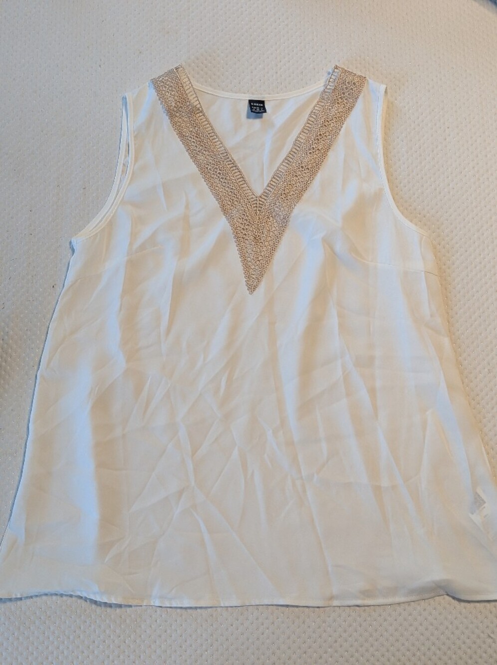 SHEIN White Sleeveless V-Neck Top with Gold Beaded Trim